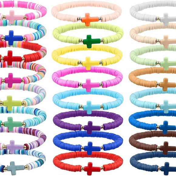 Jewelry - Christian Bracelets Pack 48pcs Colorful Polymer Clay Beaded Jewelry Gift